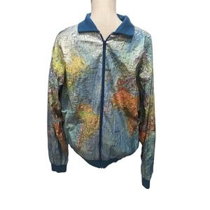 Vintage World Map Jacket, Tyvek 90s Vintage  Jacket